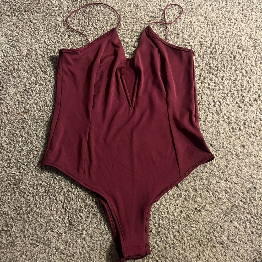 SHEIN Wine Red Spaghetti Strap Bodysuit